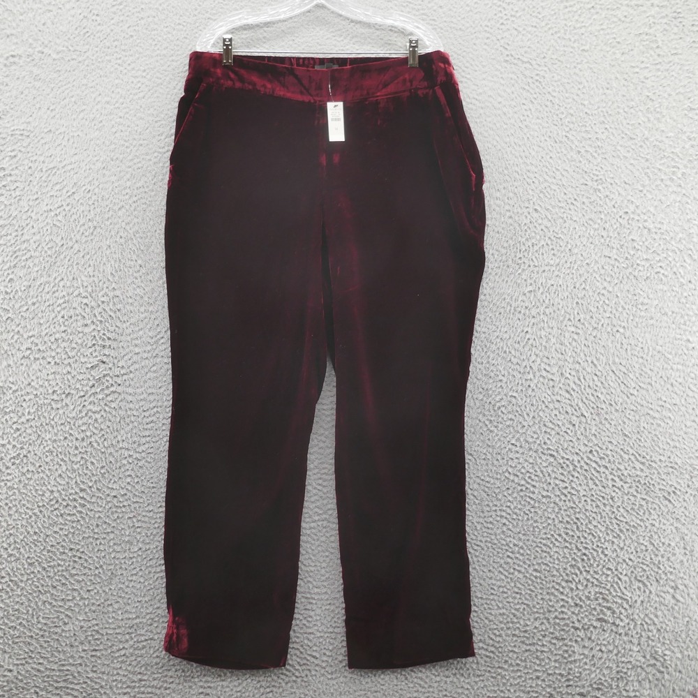 Talbots Womens Straight Leg Velvet Pants 14 Red Wine Side Zip Elastic Waist NEW